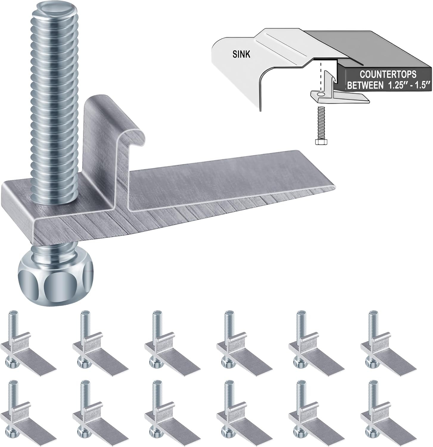 Dreyoo 12 Pack Sink Clips for Countertop Sinks, Heavy Duty J Channel Mounting Cl