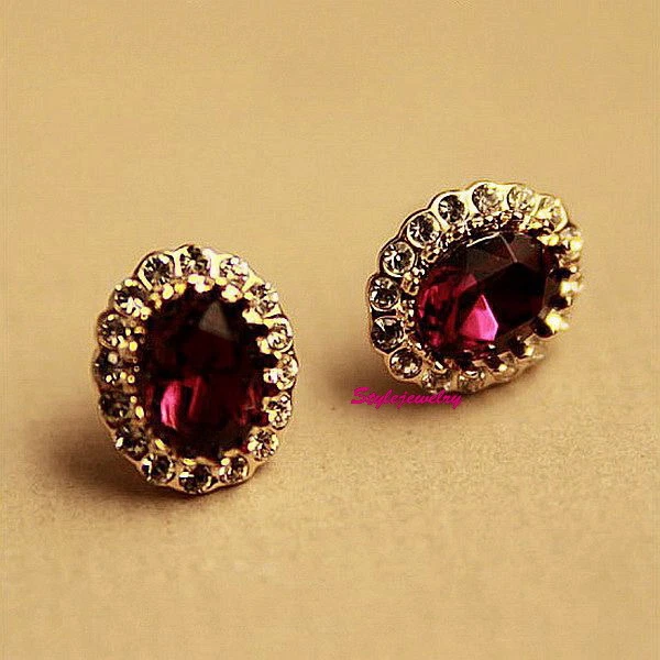 Rose Gold Filled Amethyst Purple Stud Earring Made With Swarovski Crystal IE46 Foto 2 de 4