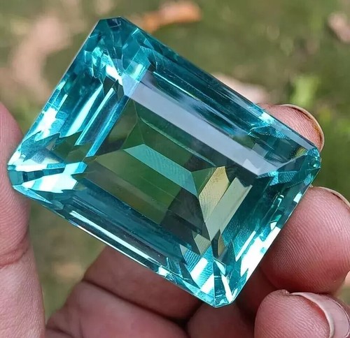 Topazio Taglio Smeraldo Blu Cielo Brasiliano Naturale Certificato 500 Ct Pietra Preziosa Sciolta A+ - Foto 3 di 6