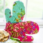 April Cornell Spring Fling Patchwork Oven Mitt Set of 2 Bright Pink Aqua Green