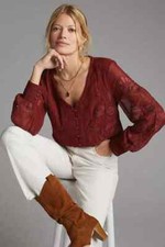 $120 new nwt  Anthropologie Embroidered Floral Buttondown size S