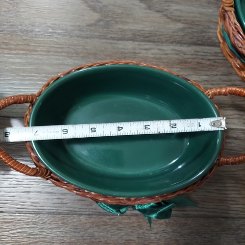 3 Nesting Casserole Green Dish With Wicker Holders - Imagen 3 de 7