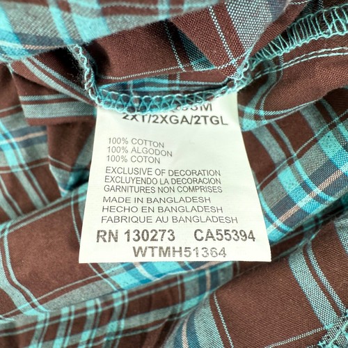 Rock 47 By Wrangler Shirt Mens XXLT 2XLT Plaid Pearl Snap Embroidered Western - Picture 8 of 12