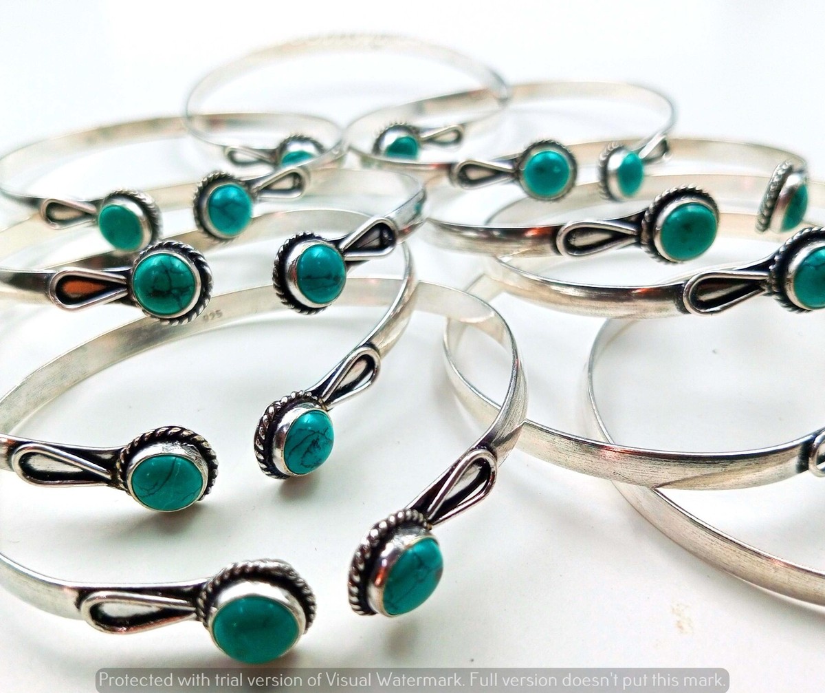 Turquoise Gemstone 5PCS 2 Stone Bangles 925 Silver Plated