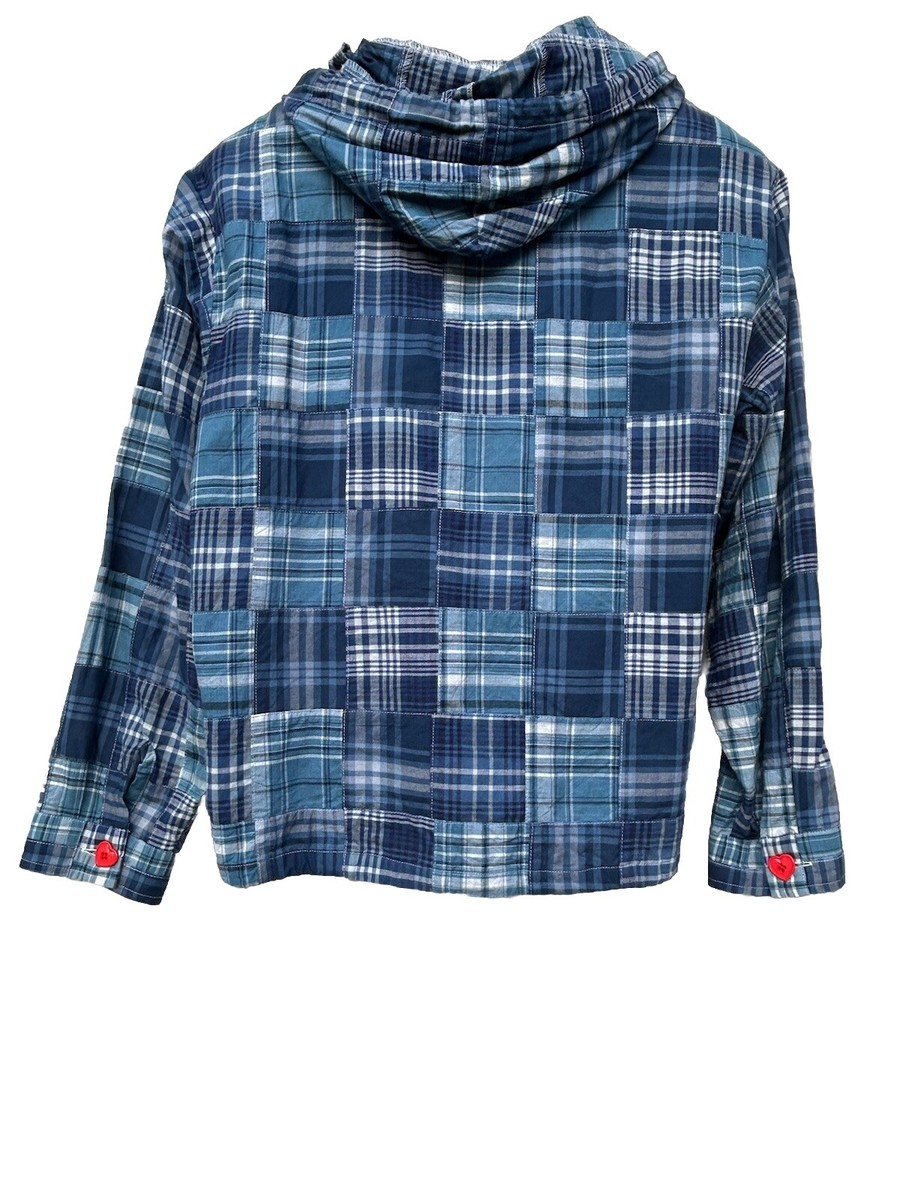 Human Made Men's Blue Plaid Patchwork Hoodie Surf Jacket Zip Front