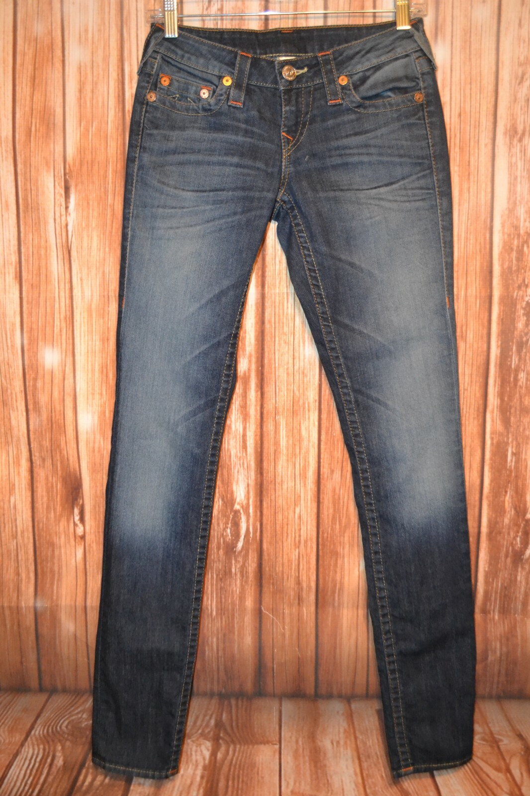 True Religion Women's Skinny No Pocket Flaps Dark Blue Denim Jeans Sz 26x34 thumbnail 4