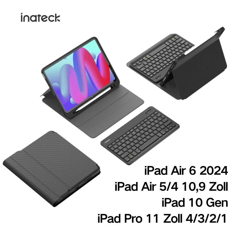 Inateck iPad Hülle mit Tastatur iPad 11 Gen A16,iPad 10,Air 7/6/5/4 10.9 11 Zoll