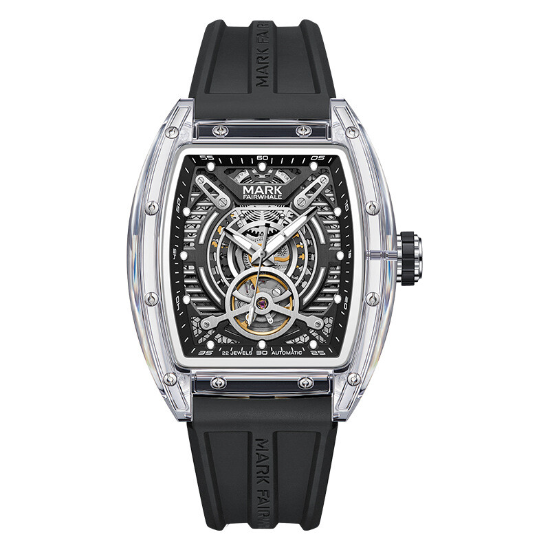 MARK FAIRWHALE Men's Tonneau Silicone Luminous Mechanical Automatic Wristwatch