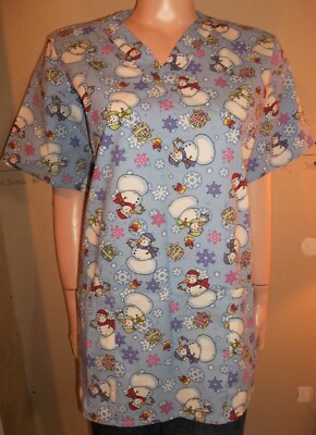 RMF SCRUB TOP LARGE NEW SNOWMAN CHRISTMAS - Main Image