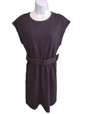 Calvin Klein Belted Sheath Dress Woman's Size 8 Zip Black Belted Knee Length 