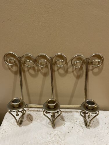Vintage Home Interior Brass Heart Triple Candle Holder Wall Sconce - Picture 2 of 8