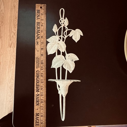 18" Morning Glory Garden Bronze Metal Single Candle Holder White Paint Metal - Picture 2 of 10