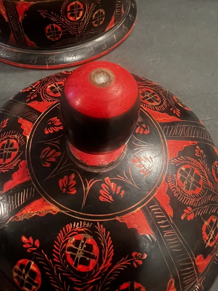 Tazón de especias afgano rojo y negro vintage Foto 4 de 4