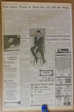 Large 1970 newspaper article "Tom Jones World Is Music - On and Off The Stage"