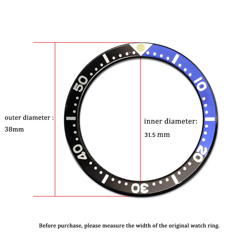 38mm*31.5mm For SKX007 SKX009 Flat Watch Bezel Insert Aluminum/Ceramic/Steel - Image 3 of 4