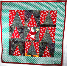 Stargazing Santa Applique Quilt W Pine Trees 24 Sq In. Handmade