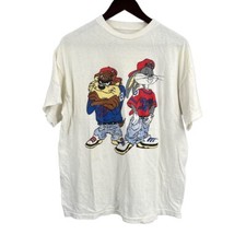 Vintage Hip Hop Bugs Bunny Taz T-Shirt Graphic Tee Short Sleeve Single Stitch