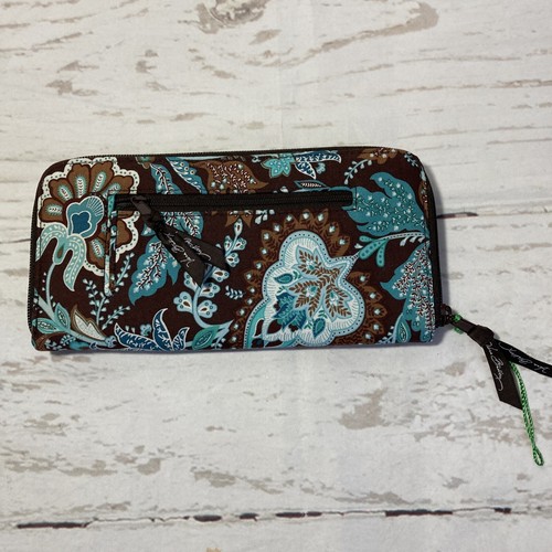 Vera Bradley Java Blue Travel Organizer Wallet Passport Brown Teal Zip