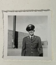 Vtg Black  White Photo Of Man In US Military Uniform Army Soldier WW2 Era
