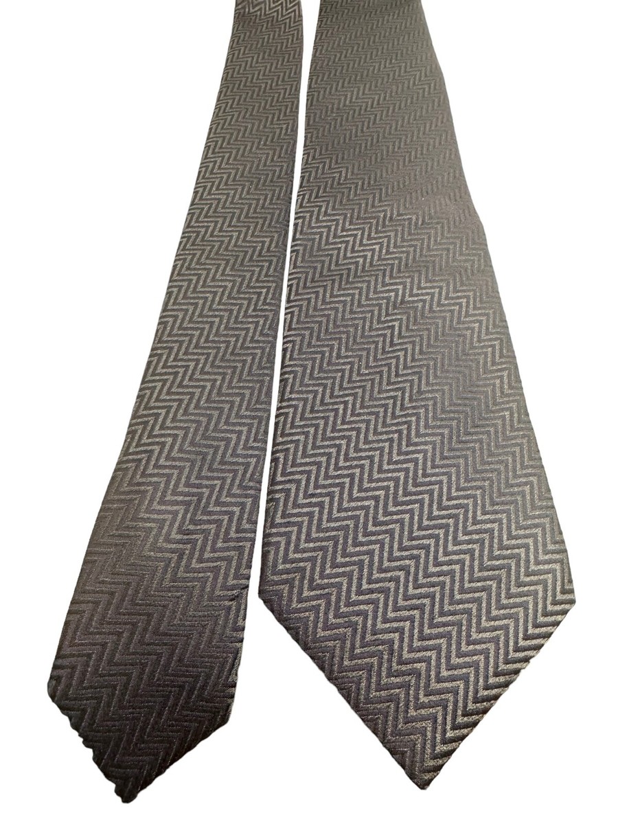 MG　ジョルジオアルマーニ Armani Collezioni Blue Zigzag Striped Geometric Italian 100% Silk