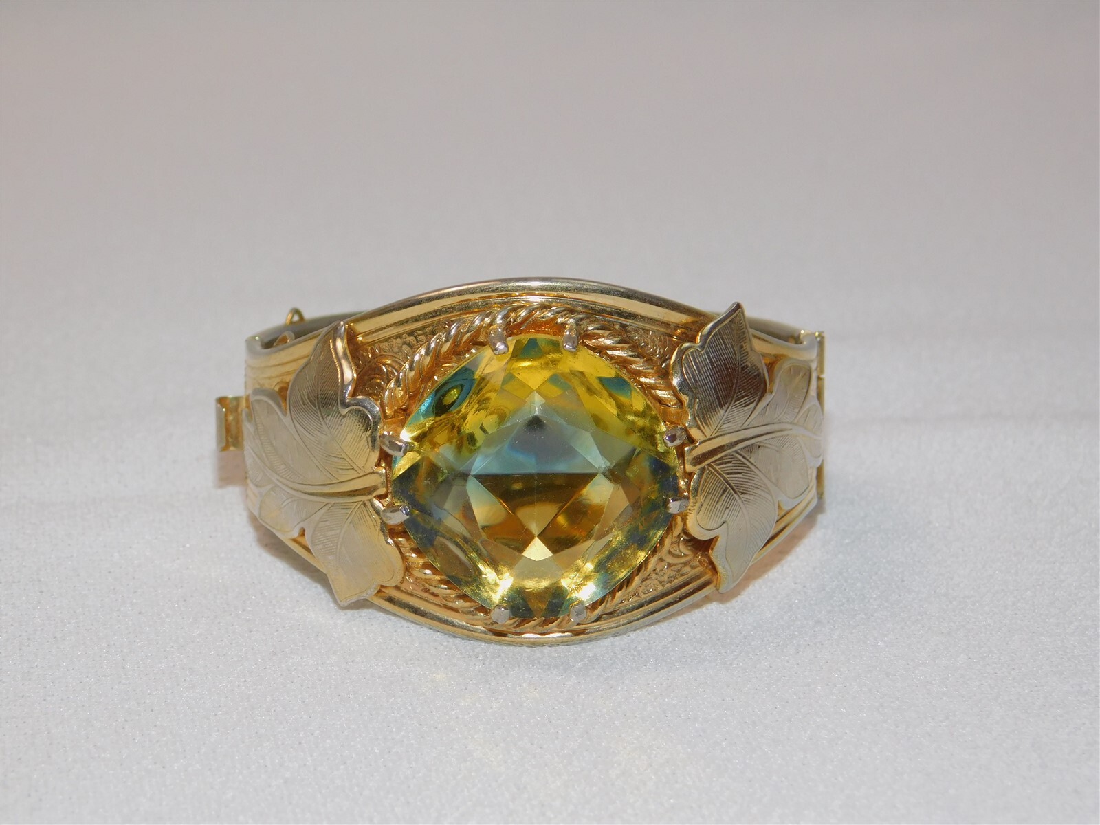 Sarah Coventry Versailles Clamper Bracelet Citrine Blue Statement Hinged Jewelry  -image
