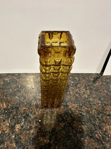 Amber Fenton Glass Vintage Vase Hobnail Ruffled Glassware