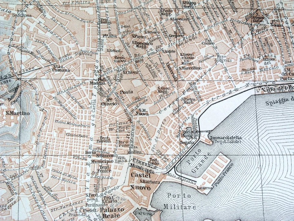 1900 ANTIGUO MAPA DE LA CIUDAD DE NAPOLI / NÁPOLES / ITALIA Foto 3 de 4