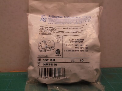 Arlington Industries NM74-10 1/2'' pkg of 10pcs sheathed cable connector for NM