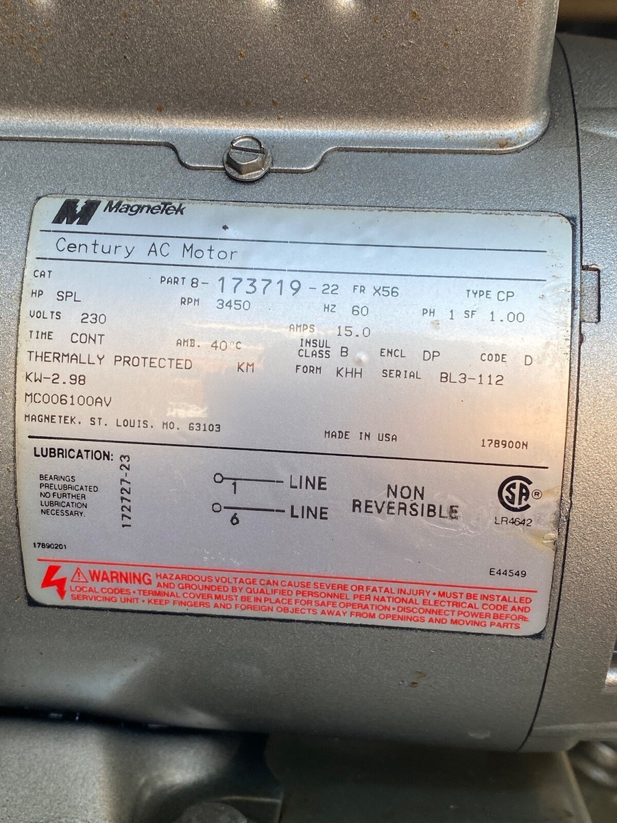 Campbell Hausfeld 5 HP Magnetek 220v 1 Phase 60 Gallon Vertical