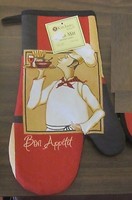 Rare Fat Chef Printed Kitchen 13 Large Oven Mitt, Waiter, Bon Appetit Rare Fat Chef Printed Kitchen 13 Large Oven Mitt, Waiter, Bon Appetit