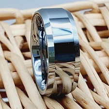 Flat Beveled Edges High Polished Wedding Band Silver Tungsten Engagement Ring