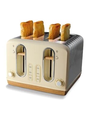 Creme Holz Scandi 4 Scheiben Brot Toaster dickes Brot Küche Home Office Bagels 