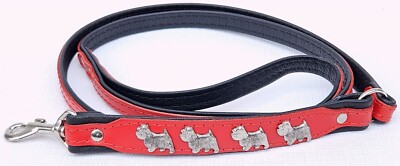 Westie Hundeleine Aus Echtleder – 220 Cm, 3-fach Verstellbar, Rot Mit Hundecharms