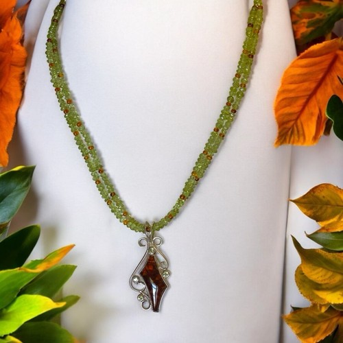 NEW Jay King DTR 925 Sterling Silver Peridot & Amber Pendant 2-Strand Necklace - Bild 5 von 7