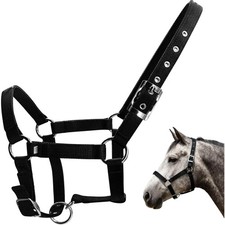Pferdehalfter Pferd Trense Holzpferd Hobby Horse Nylon Z&uuml;gel Karabiner schwarz