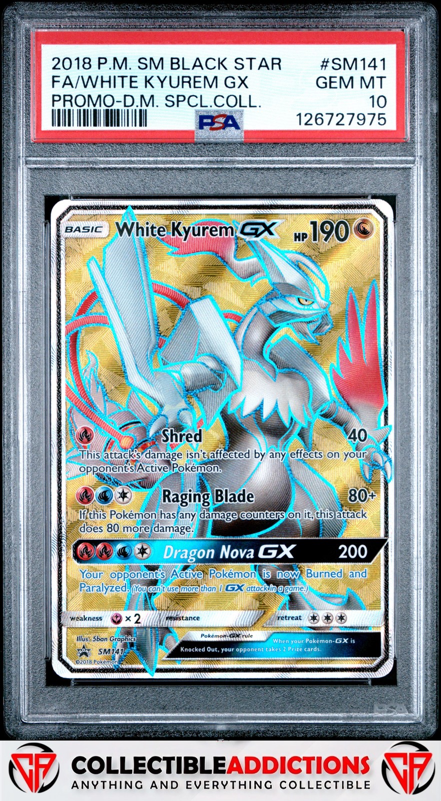 2018 Pokemon Sm Black Star Promo #SM141 White Kyurem Gx PSA 10