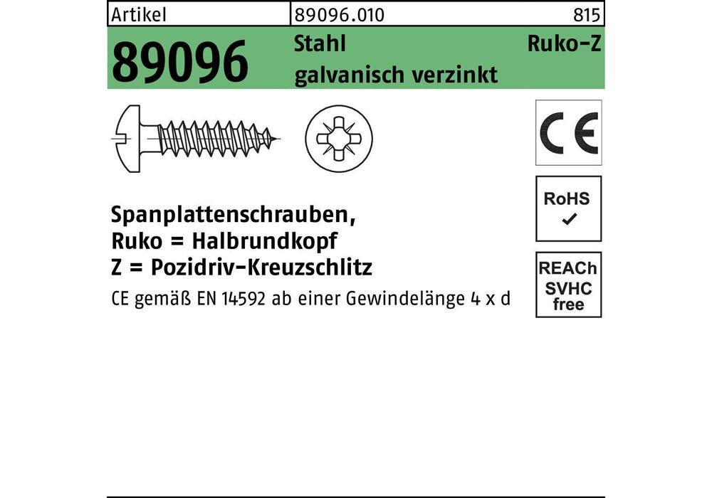 Reyher Spanplattenschraube R 89096 HAKO Kreuzschlitz-PZ 4,5 x 35 -Z Стальной галлон...