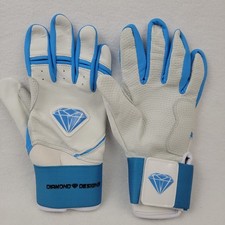 DIAMOND DESIGNS Baseball Batting Gloves Long Cuff White Blue Cabretta Leather YM