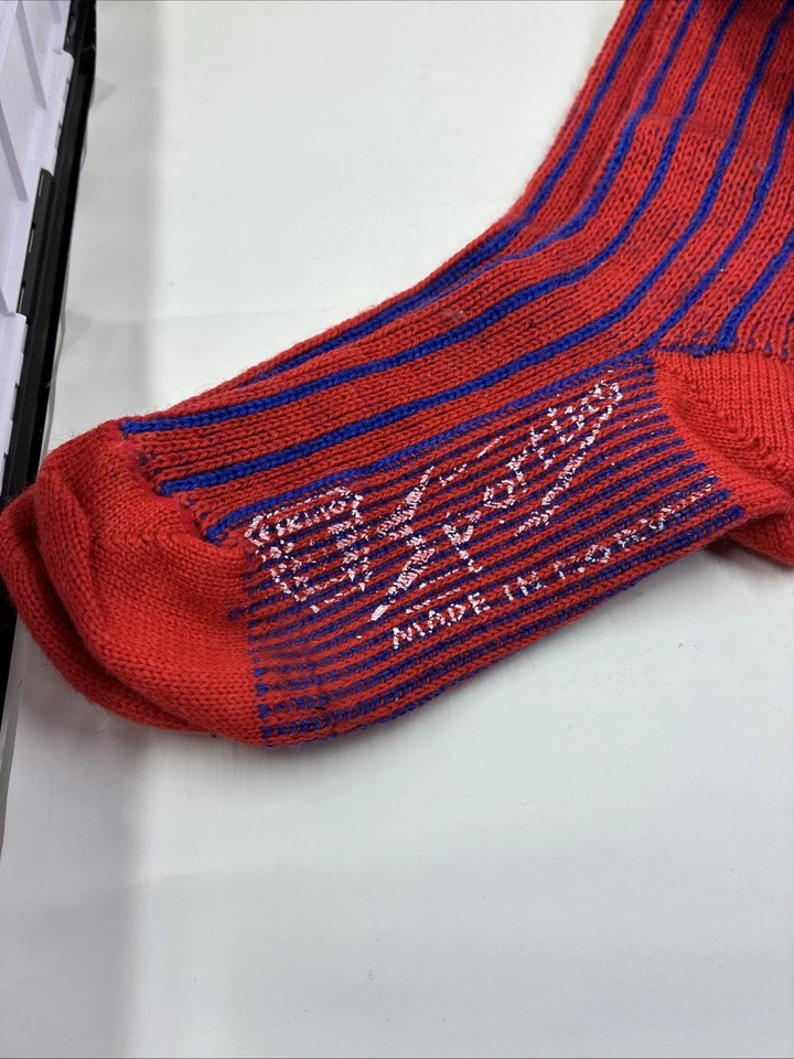 VTG Eskimo Nordic Red Ski Socks With Blue Stripes Snowflake Wool Blend Size L - Image 2 of 4
