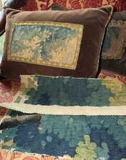 Antique 18th C Verdure Aubusson Woven Tapestry Fragment Pillow Frame Flemish