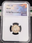 🔥 MONSTER 🌈 TONER 🔥 1949 ROOSEVELT SILVER DIME NGC GRADED SLABBED MS65 🔥