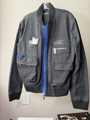 Dsquared2 Men s Utility Bomber Jacket Black Blue Size 48 NWT Made Italy