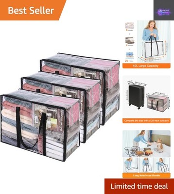 Platzsparende 3er Pack transparente Aufbewahrungstaschen für Bettdecken - 40L Lösung mit Reißverschluss