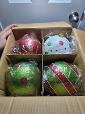 8pack 6in Jumbo Christmas Ornaments Red Green White Glitter Balls Indoor Outdoor