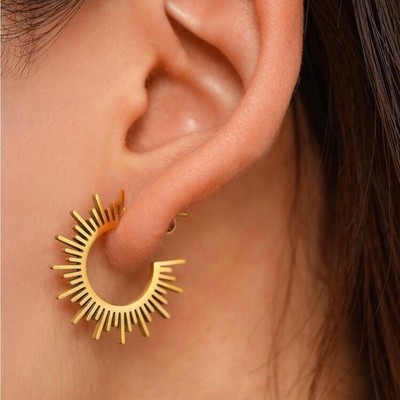 Stainless steel Sunburst Hoop Earrings in gold color