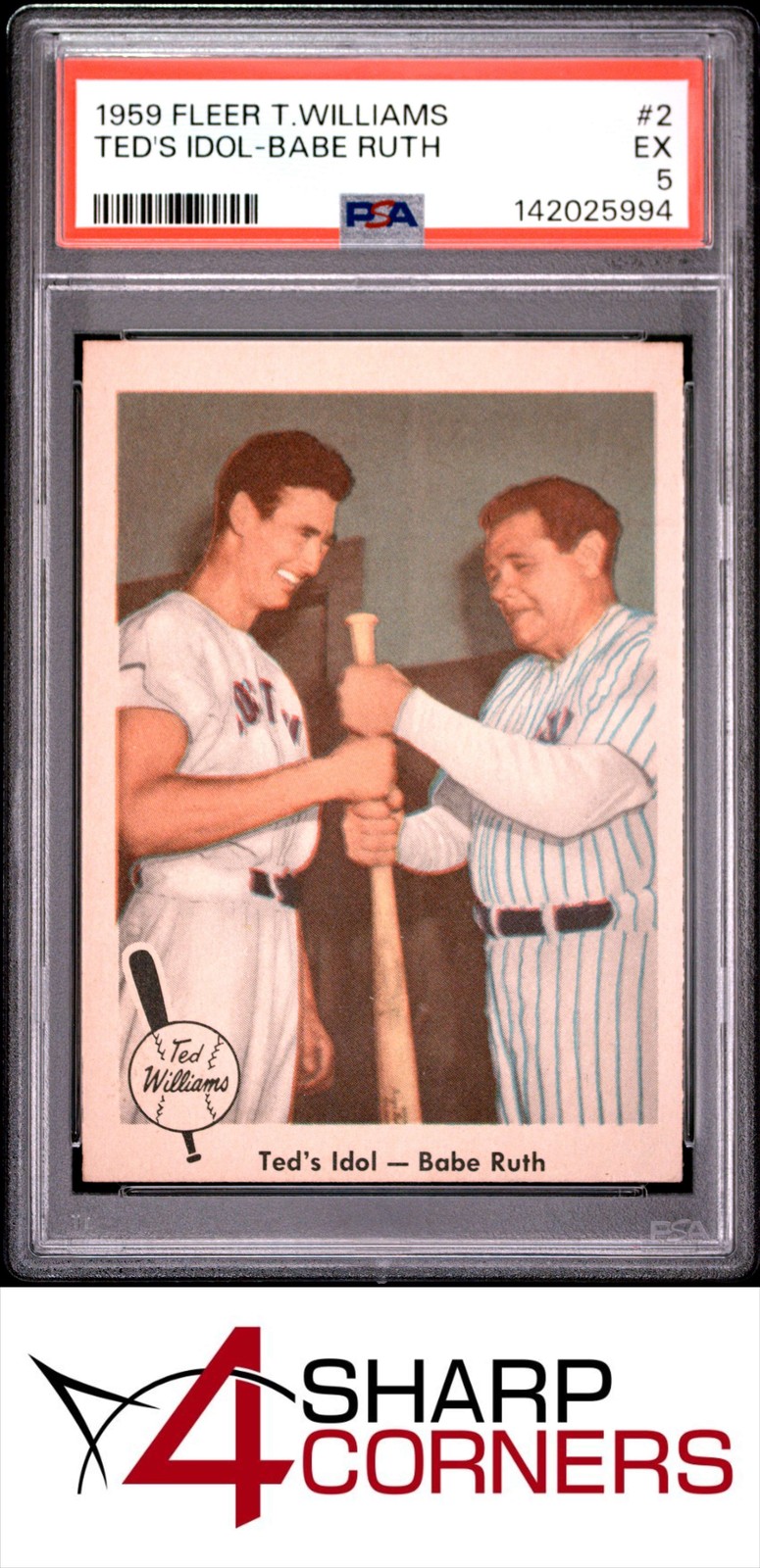 1959 FLEER TED WILLIAMS #2 TED'S IDOL BABE RUTH PSA 5