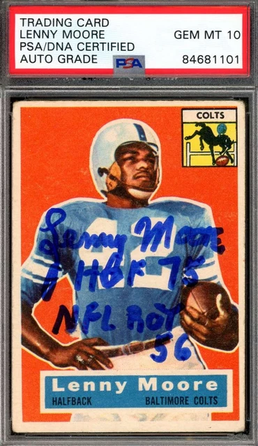 Lenny Moore Gem Mint 10 PSA DNA Signed 1956 Topps Rookie Autograph