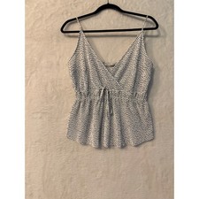 Abercrombie Fitch White Polka Dot Pleated Smocked Cami Peplum Top Large