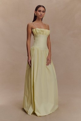 Meshki Janis Maxikleid Baumwolle Rüschen - Zitrone