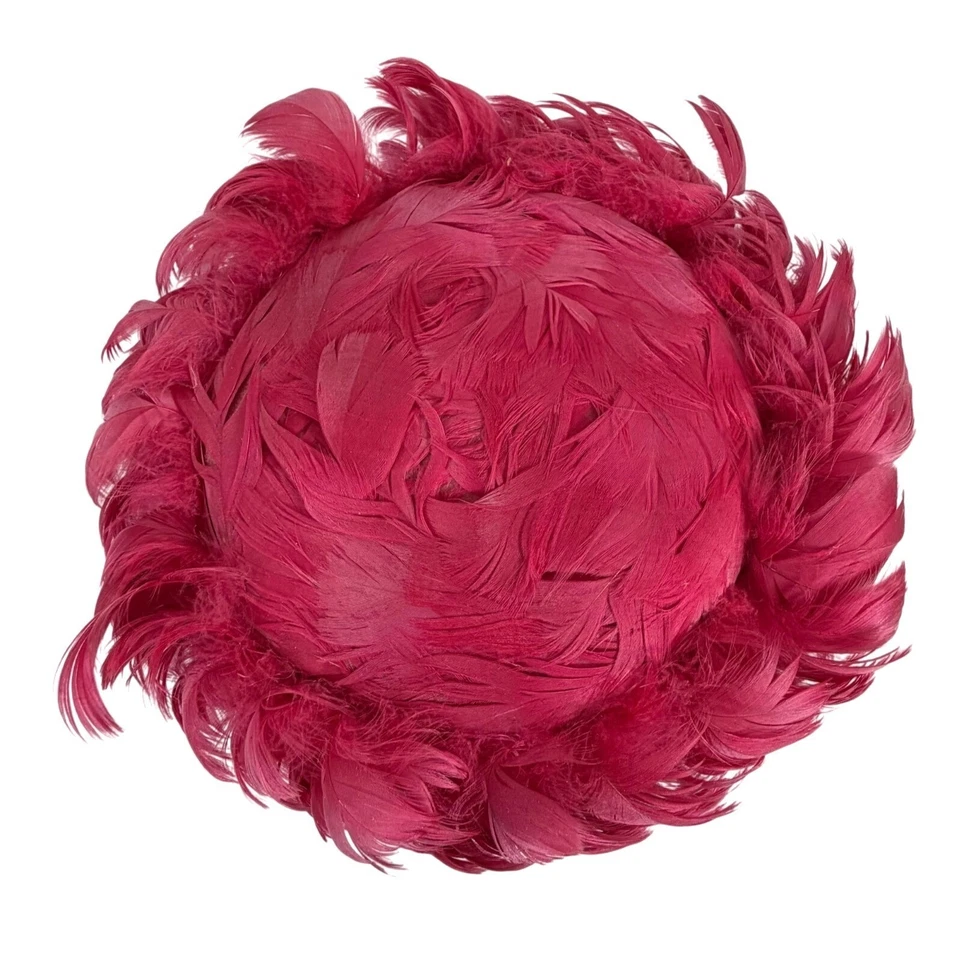 复古美国制造 Fuschia 粉色羽毛药盒头饰帽子女式 OS — 第 2/4 张图片